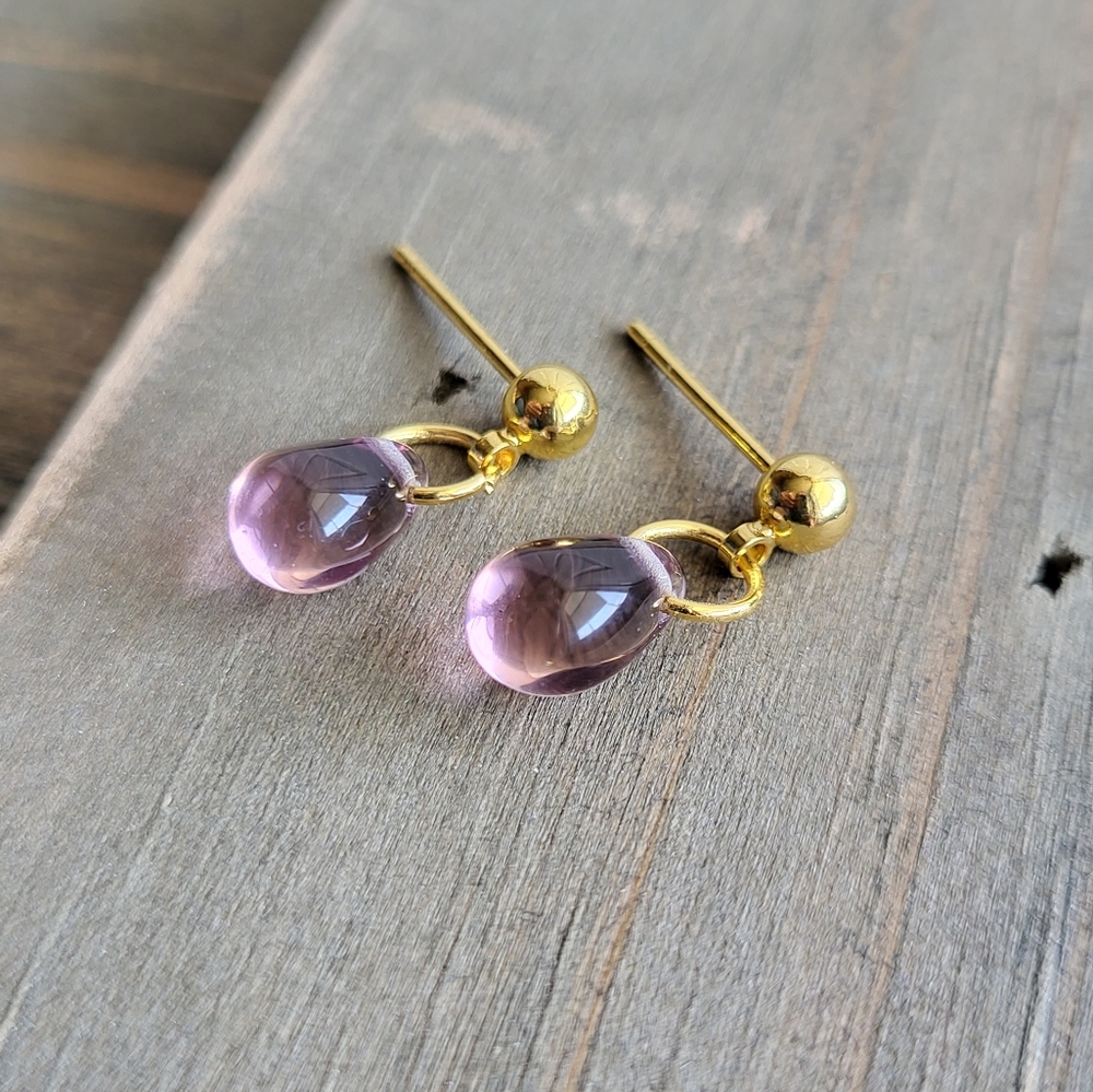 18k Gold Heather Mauve Teardrop Earrings- Handmade Earrings- Purple Earrings- St
